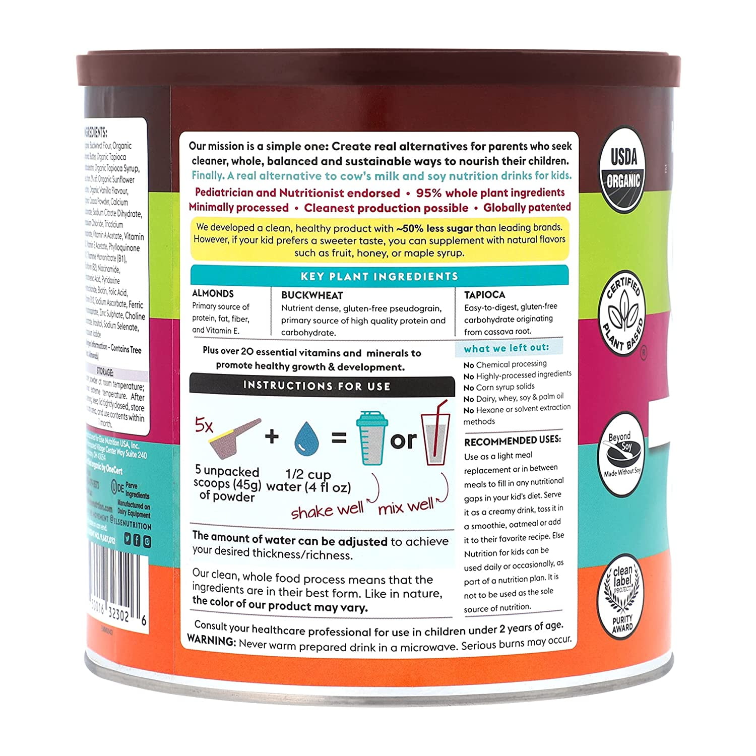 (2 pack) Else Nutrition Kids Shake Mix - Plant-Based, Dairy-Free Protein Powder w/ 25+ Vitamins (Chocolate, 1-Pack)