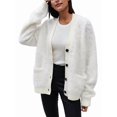 thumbnail image 3 of Women'S Fleece Cardigan Sweater Lazy Style Loose Knit Warm Cardigan Sweater White S, 3 of 9