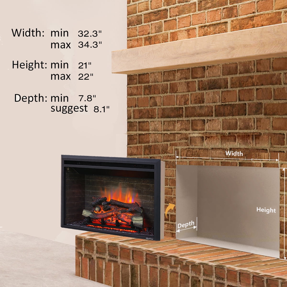 PuraFlame EF43D Indoor Electric Fireplace Insert, Log Fire Heater
