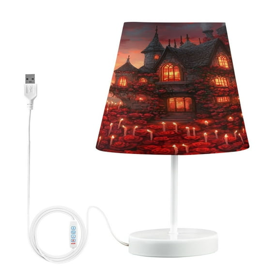 BZSMCE Table Lamp Creative Gothic House with Roses Candles Simple Pattern Night Light