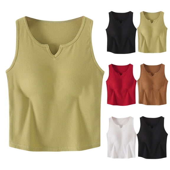 Nestiefly Tank Top for Women with Built in Bra Racerback Fitted Tanks Summer V Neck Casual Camisoles Basic Cami 2026 Red S