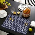 thumbnail image 4 of Navy and White Geometric Lattice Pattern Summer Placemats Table Placemats Set Of 4-Linen Kitchen Washable Placemats Table Mats 11.8"x17.7" Non-Slip Heat Resistant, 4 of 6