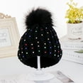 thumbnail image 2 of Generic Children's Lightweight Caps Children Baby Knitting Wool Hemming Hat Keep Warm Winter Rhinestone Cap Knitted Baby Hat Boys Girls Toddler Kids Hat with Pompom(,Black), 2 of 2