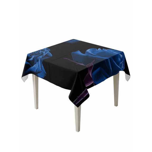 Blue Rose Table Cloth, Waterproof Tablecloth for Square Tables, Vintage Abstract Garden Flower Floral Black Reusable Washable Fabric Table Cover for Restaurant Kitchen Dining Tables 54"x54"