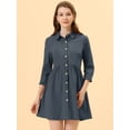 thumbnail image 3 of INSPIRE CHIC Robe-Chemise Mini Évasée pour Femmes à Manches 3/4 Boutonnée devant, 3 of 6