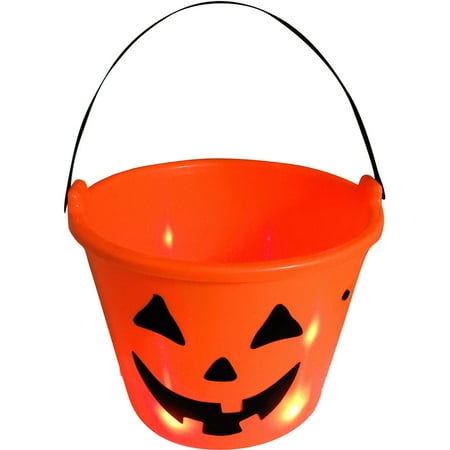 LED Light-Up Halloween Candy Bucket, Orange Pumpkin