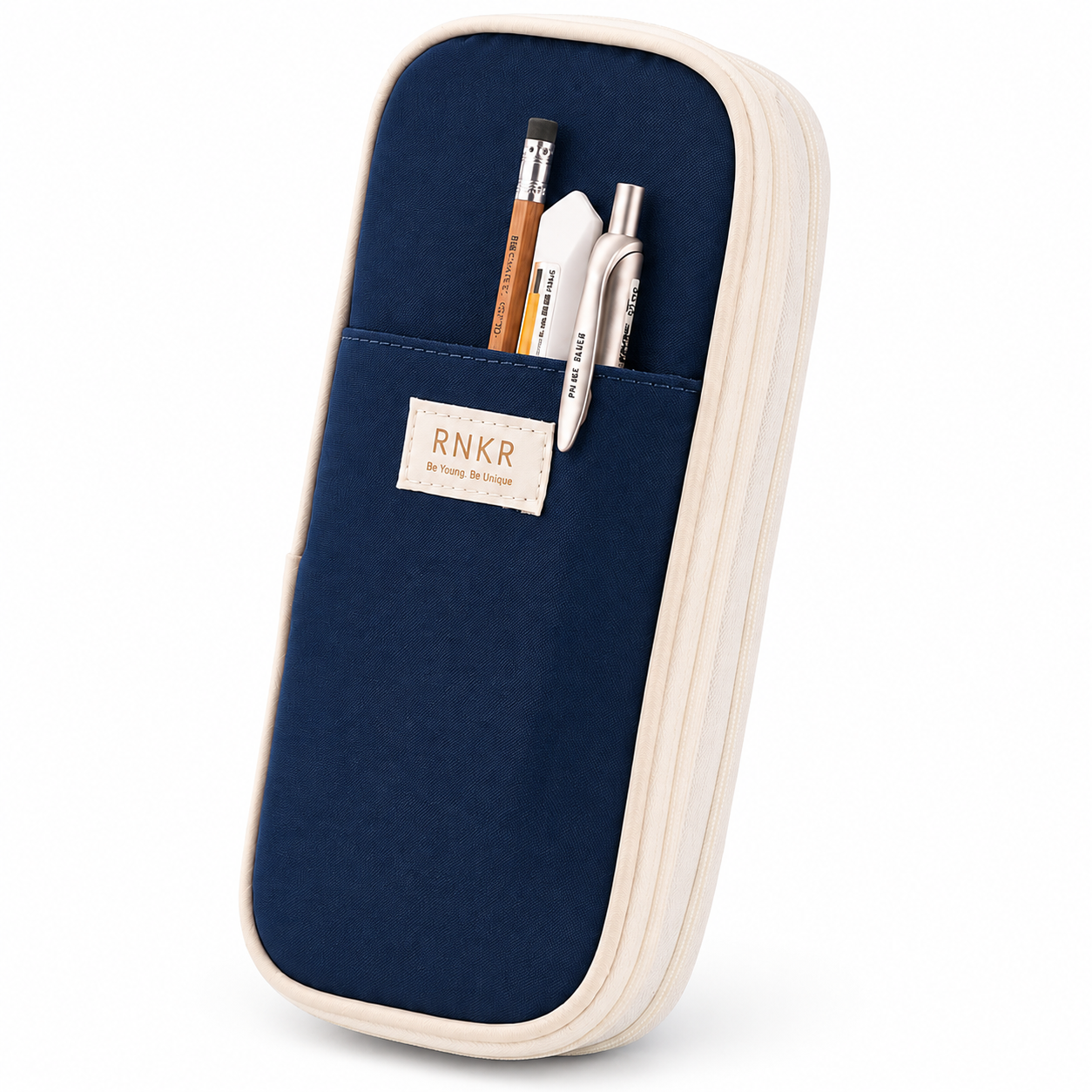 RNKR Large Capacity Pencil Case, Navy Blue, Dual Compartment photo 1