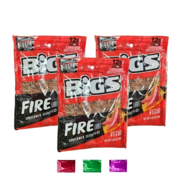 Bigs Fire Spicy Sunflower Seeds Snack, 3.63 oz (3 Pack) Bonus Snoep in Beperkte Oplage Roasted Hot & Tangy Flavor, High-Protein Crunchy Sunflower Seeds, On-the-Go Spicy Snack