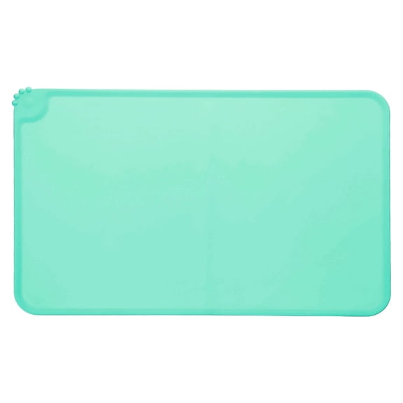 Uxcell Cat Food Mat, 19x12 Inch Silicone Pet Feeding Mat Non-Slip Paw Print Style Waterproof Dog Water Bowl Tray Raised Edge Protects Floors (1Pcs, Green), Intended for Pets Bowl/Fountain
