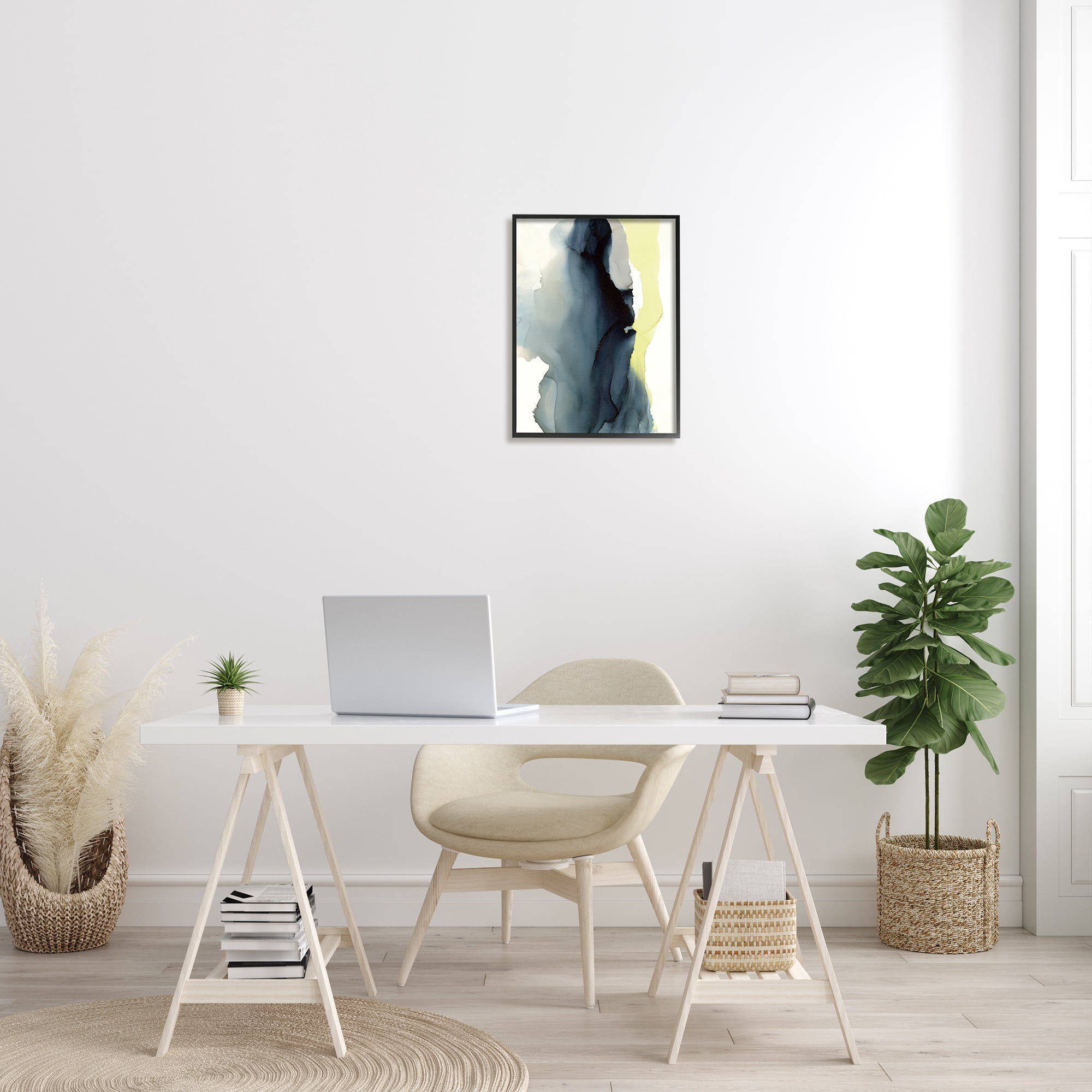 Stupell Industries Fluid Layered Abstraction Grey Blue Yellow Distortion Rustic Painting Black Framed Art Print Wall Art, 16 x 20, Design by Kippi Leonard