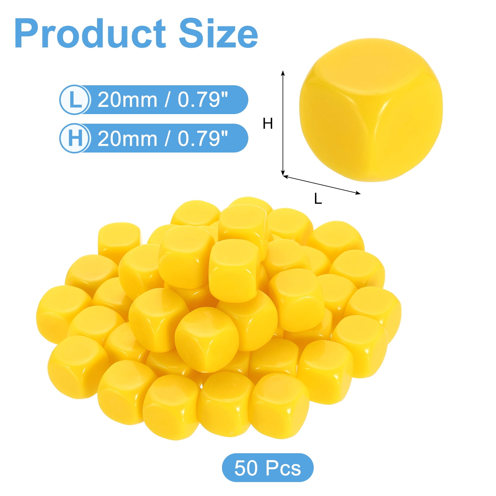 50Pack Rounded Blank Six Sided Dice 20mm/0.8inch Acrylic Dice, Yellow