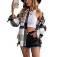 thumbnail image 2 of Seyurigaoka Women’s Juniors Fashion Shacket Plaid Lapel Single-breasted Long Sleeve Casual Coat, 2 of 9