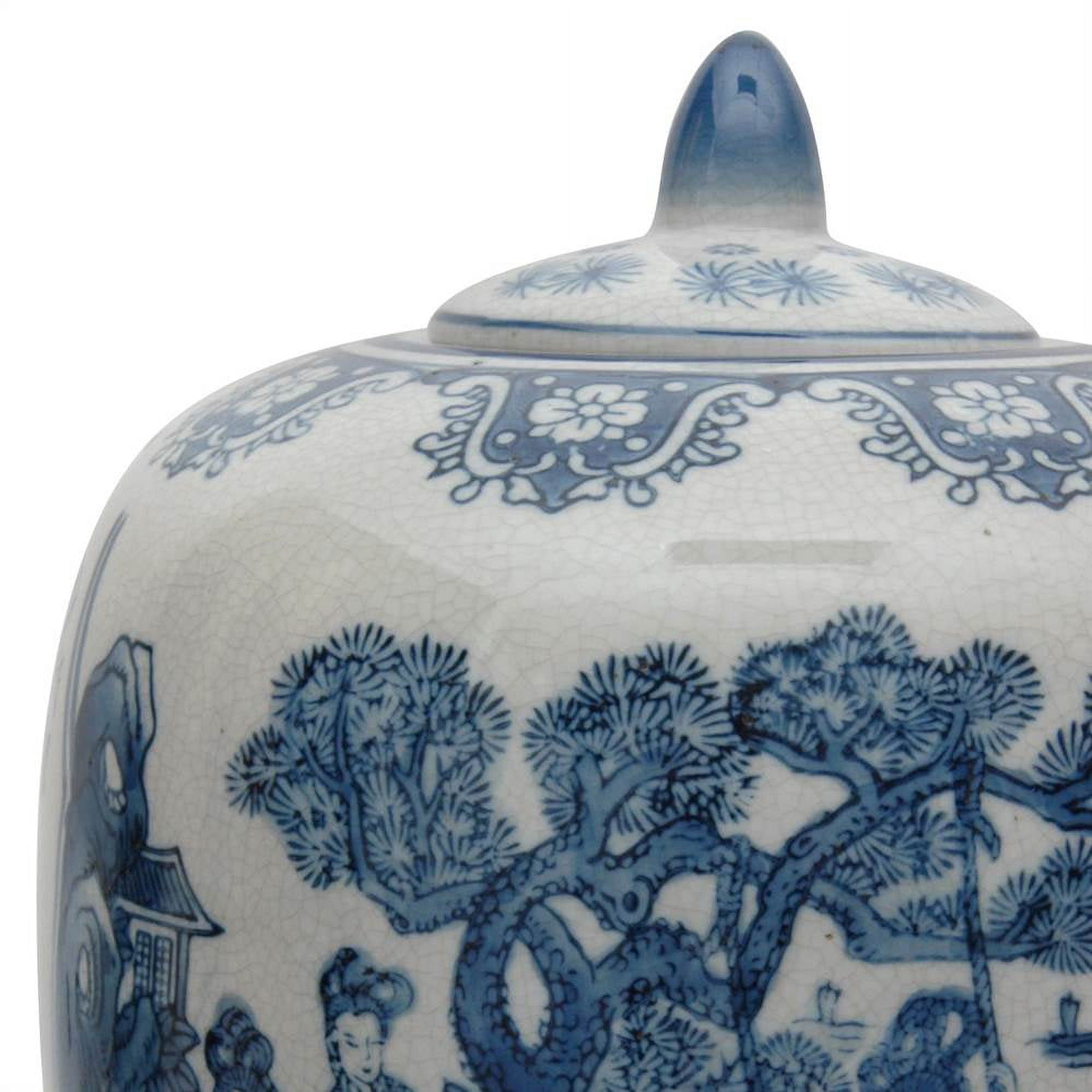 Oriental Furniture 11" Ladies Blue & White Porcelain Vase Jar, decorative item, end table item