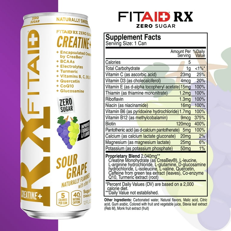 LIFEAID FITAID RX Zero Sugar Recovery Drink, Creatine BCAAs