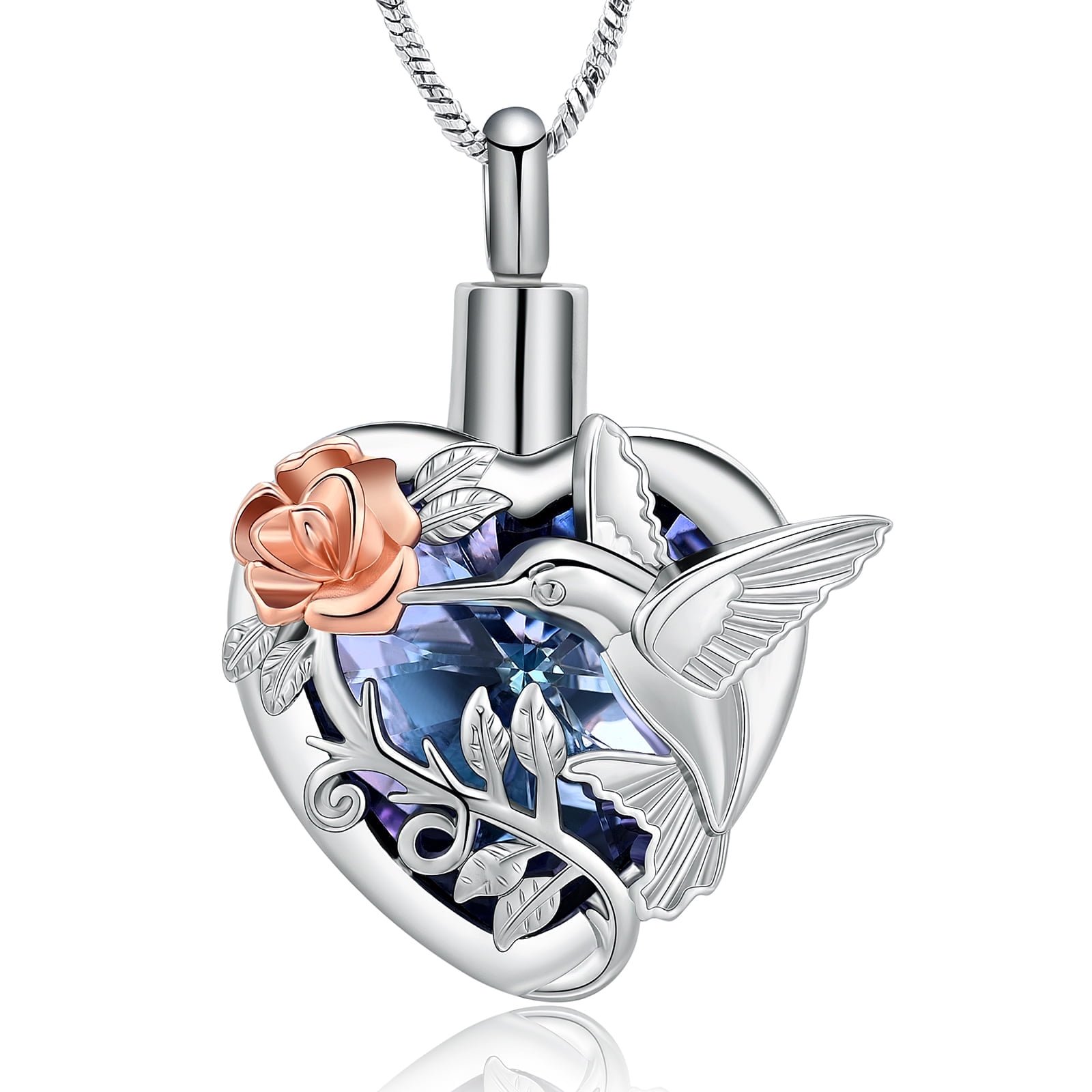 Constantlife Rose Flower Hummingbird Heart Urn Pendant Cremation Jewelry for Ashes Keepsake Memory Necklace Memorial Jewelry