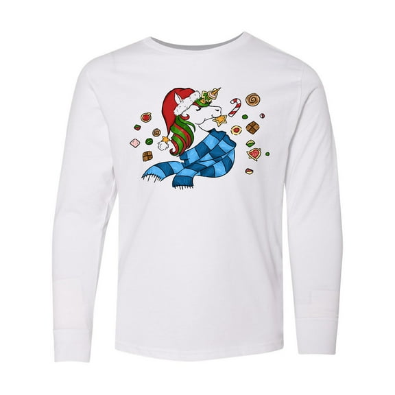 Inktastic Cute Christmas Unicorn with Cookies Long Sleeve Youth T-Shirt