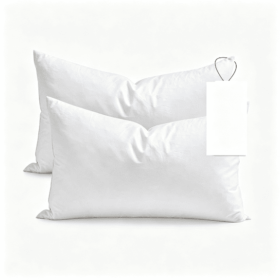 LQSEO Feathers Down Throw Pillow Inserts 12X20,Set of 2,100% Organic Cotton Shell,Soft Decorative Lumbar Pillow Insert for Living Room Sofa,Couch,Or Bed (White)