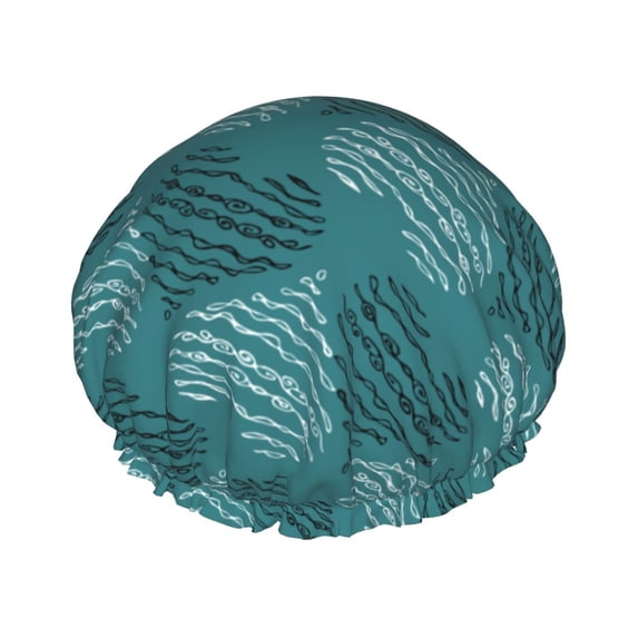 YFYANG Women's Double Waterproof Shower Cap, Abstract Love Stripes Reusable Hair Cap for All Hair Styles and Head Sizes