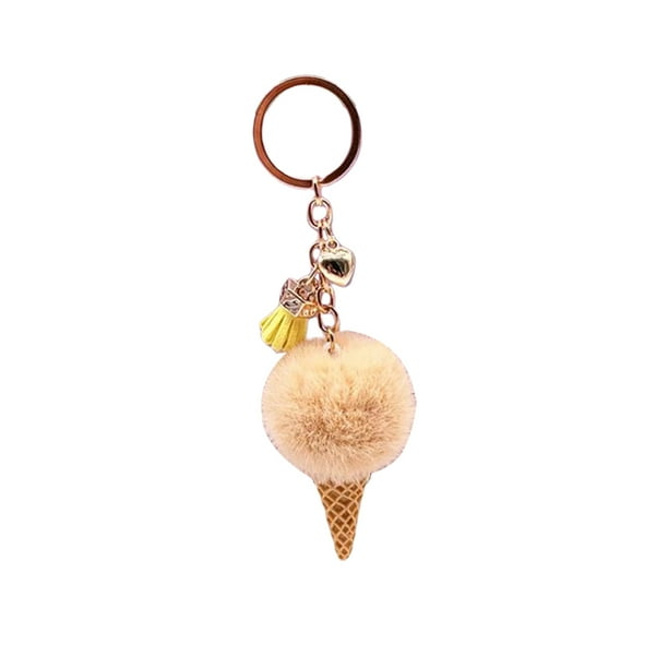 Moyic Bolsa de llaveros colgante mano de obra fina tamaño compacto multiusos exquisito vellón felpa coche ornamento decorativo atractivo Artesanía Beige Moyic HA074028-08