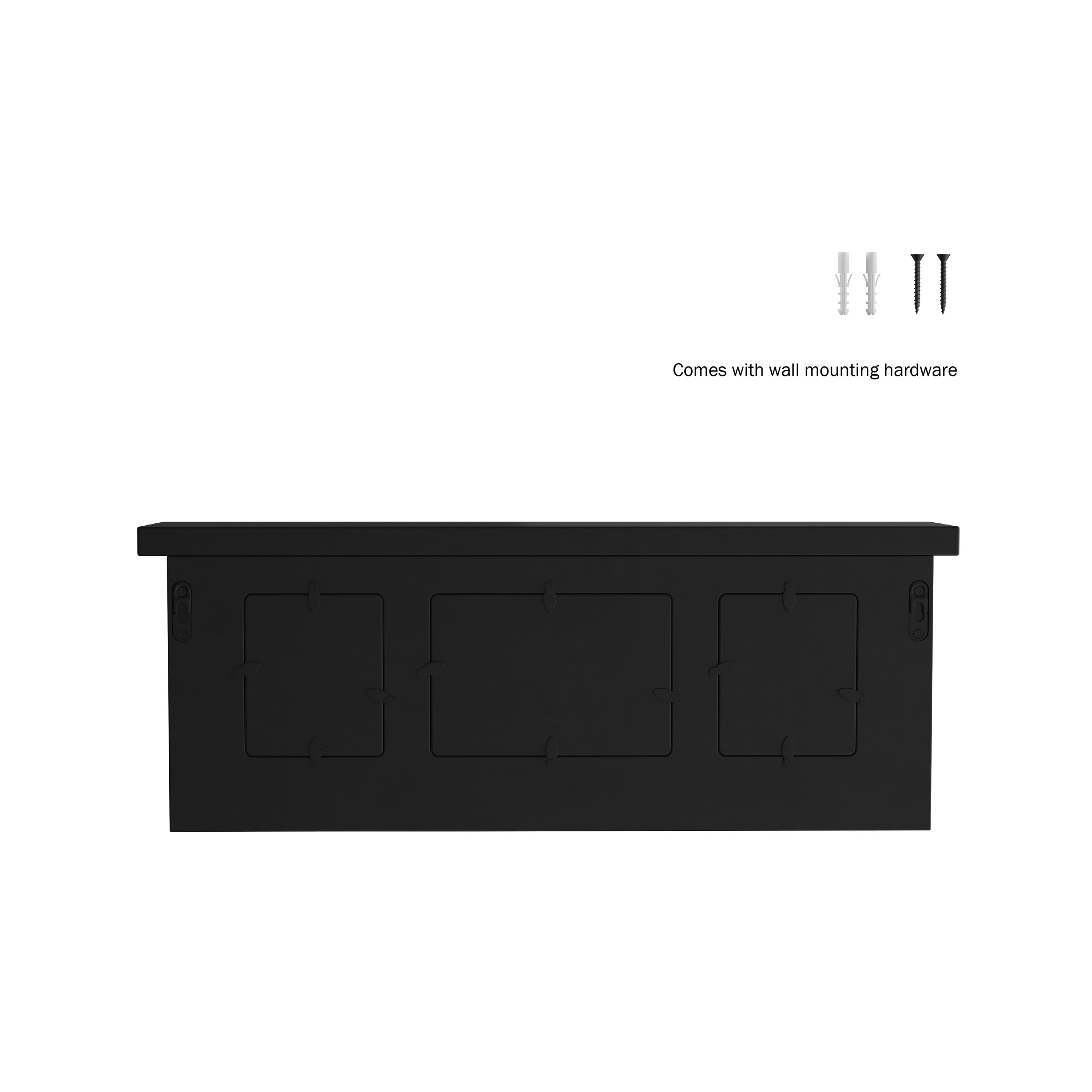 Lavish Home Wall Shelf and Picture Collage with Ledge and 3 Hanging Hooks- Holds 3 Photos (Black)