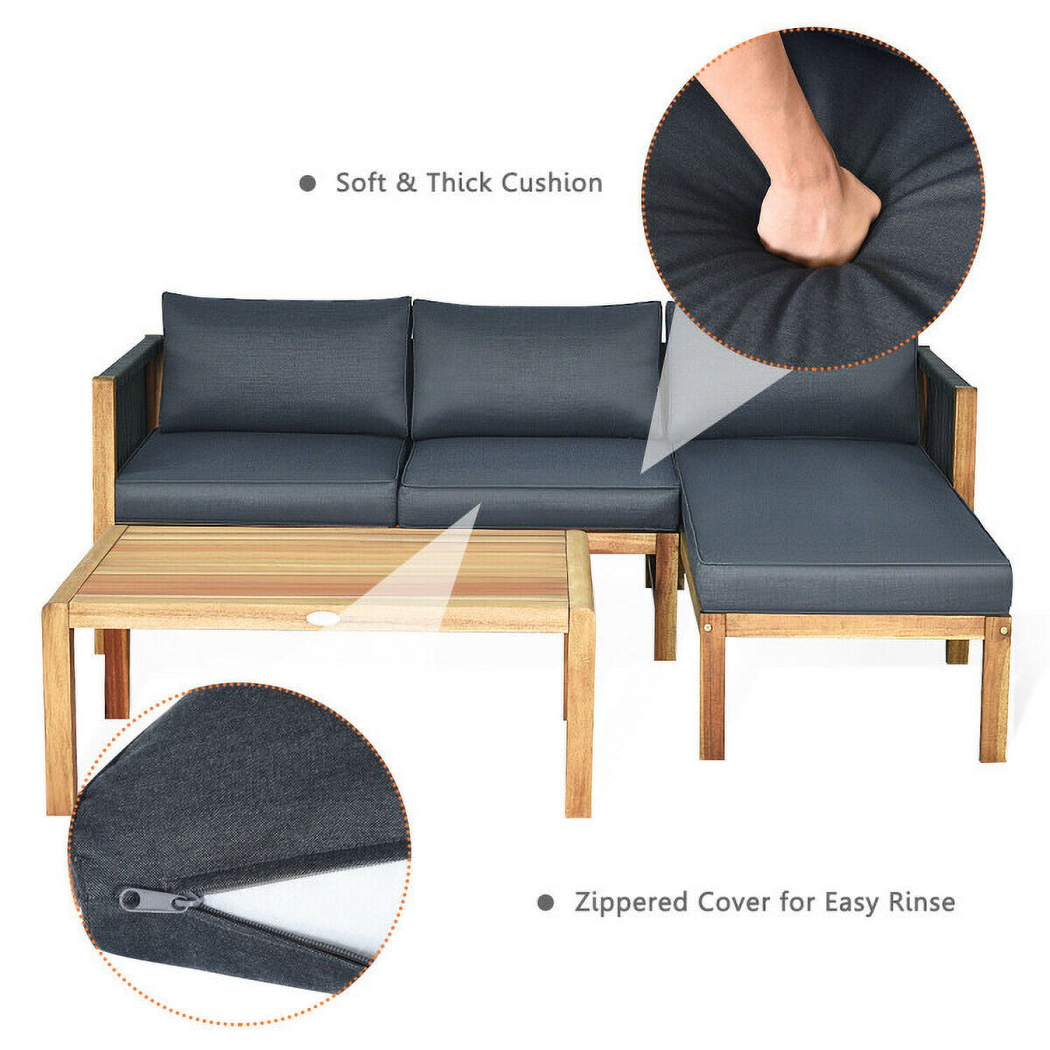 Aimee Lii 3 Piece Patio Acacia Sofa Set with Nylon Armrest, Outdoor Deck Furniture, Gray Aimee Lii 3 Piece Patio Acacia Sofa Set with Nylon Armrest, Outdoor Deck Furniture, Gray