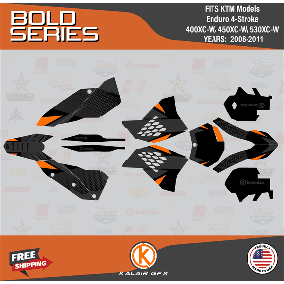 Kalair GFX Graphics Kit for Ktm ENDURO 4-STROKE 400 XC-W, 450XC-W, and 530 XC-W (2008-2011) Bold Series
