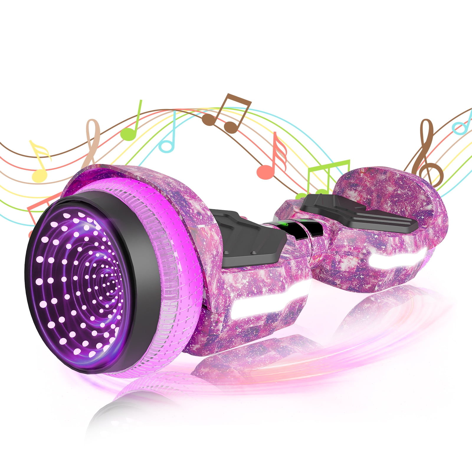 SIMATE Scooter for Kids Adults,Hoverboard with Colorful LED Light-Up Wheels, Bluetooth Speakers ,8.5 mph & 8.5Miles,Safety Certification,Galaxy Purple