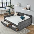 thumbnail image 2 of Queen Size  Daybed,Sofa Bed with Twin Size Trundle,Wood Bed Frame with Waved Shape Arms,Upholstered Tufted Sofa Bed for Kids/Guest Bedroom,Grey, 2 of 7
