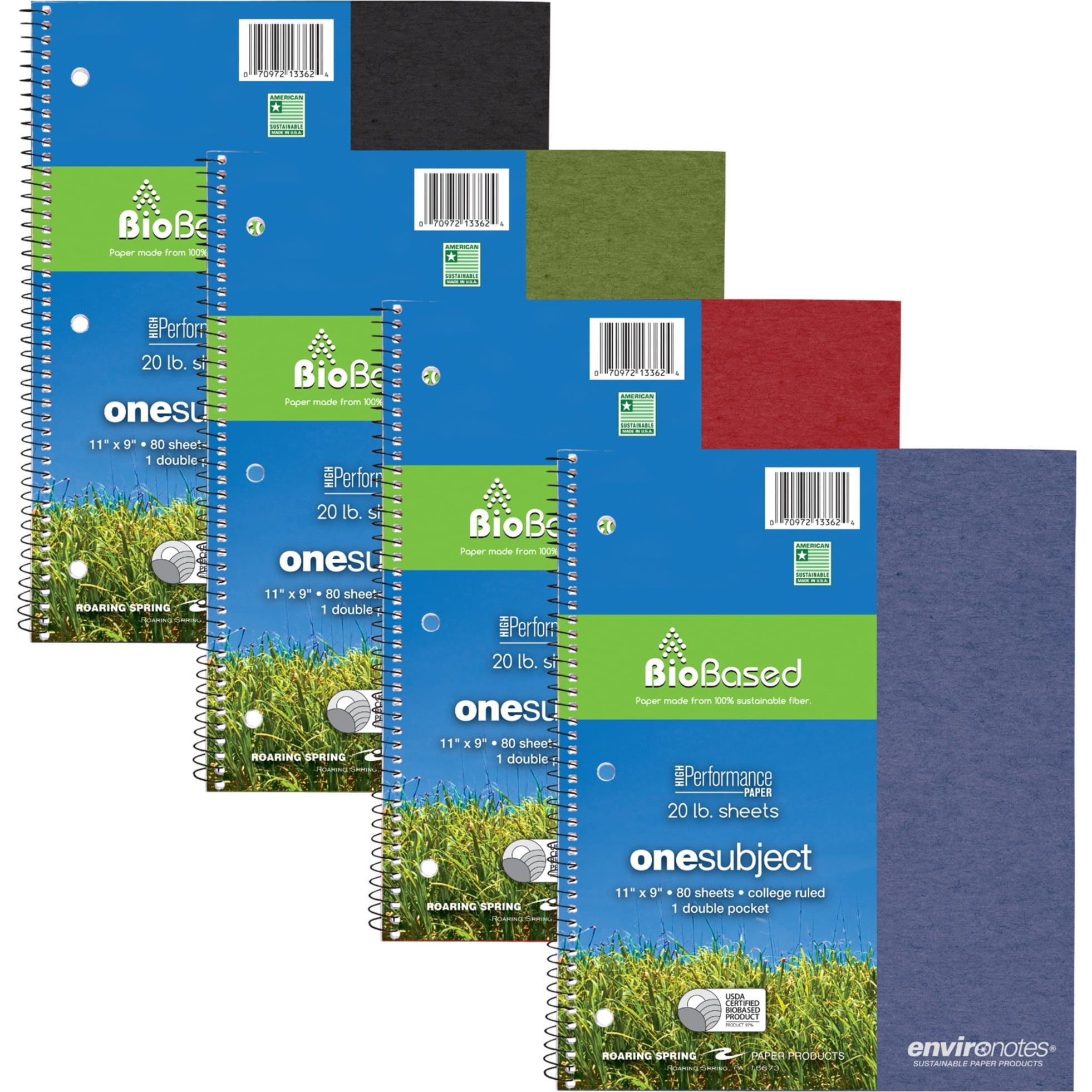 Roaring Spring Environotes College Ruled 1 Subject Recycled Spiral Notebook, 1 Case (24 Total), 11" x 9" 80 Sheets, Assorted Earthtone Covers