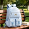 thumbnail image 3 of Plaid campus Backpack, Cute Checkered Large Capacity Bookbag Waterproof Nylon Multi Pocket Backpack for Teenagers, Lightweight Campus Backpack with Side Mesh Pockets, Unisex Plaid Print Backpack, 3 of 4