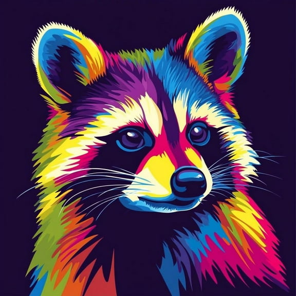 Animal Colorful Raccoon DIY 5D Diamond Art Painting by Number Kits for Adults Paint with Full Drill Round Diamond Gems Painting Art Craft for Home Wall Decoration 13.8x13.8in
