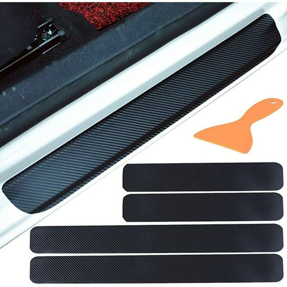 4pcs Autocollant en Carbone 4D Film Adhésif pour Protection Seuil Porte de Voiture Auto Universel Noir