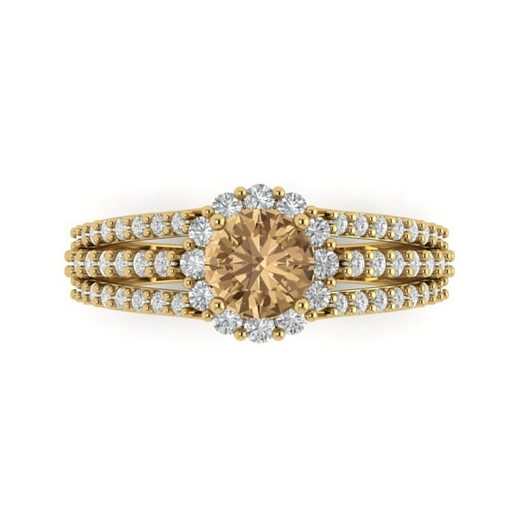 Clara Pucci 14K Yellow Gold 1.83ct Champagne Halo Ring for Women