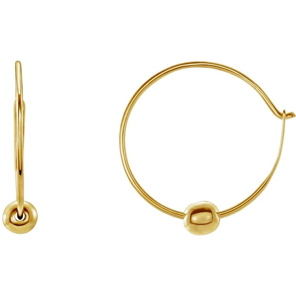 14k Yellow Gold Polished Hoop Earrings With Bead Hoop Earring for Women - .3 Grams