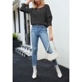 thumbnail image 3 of Drop Shoulder Textured Crochet Knit Classic Sweater for Women Black Medium, 3 of 4