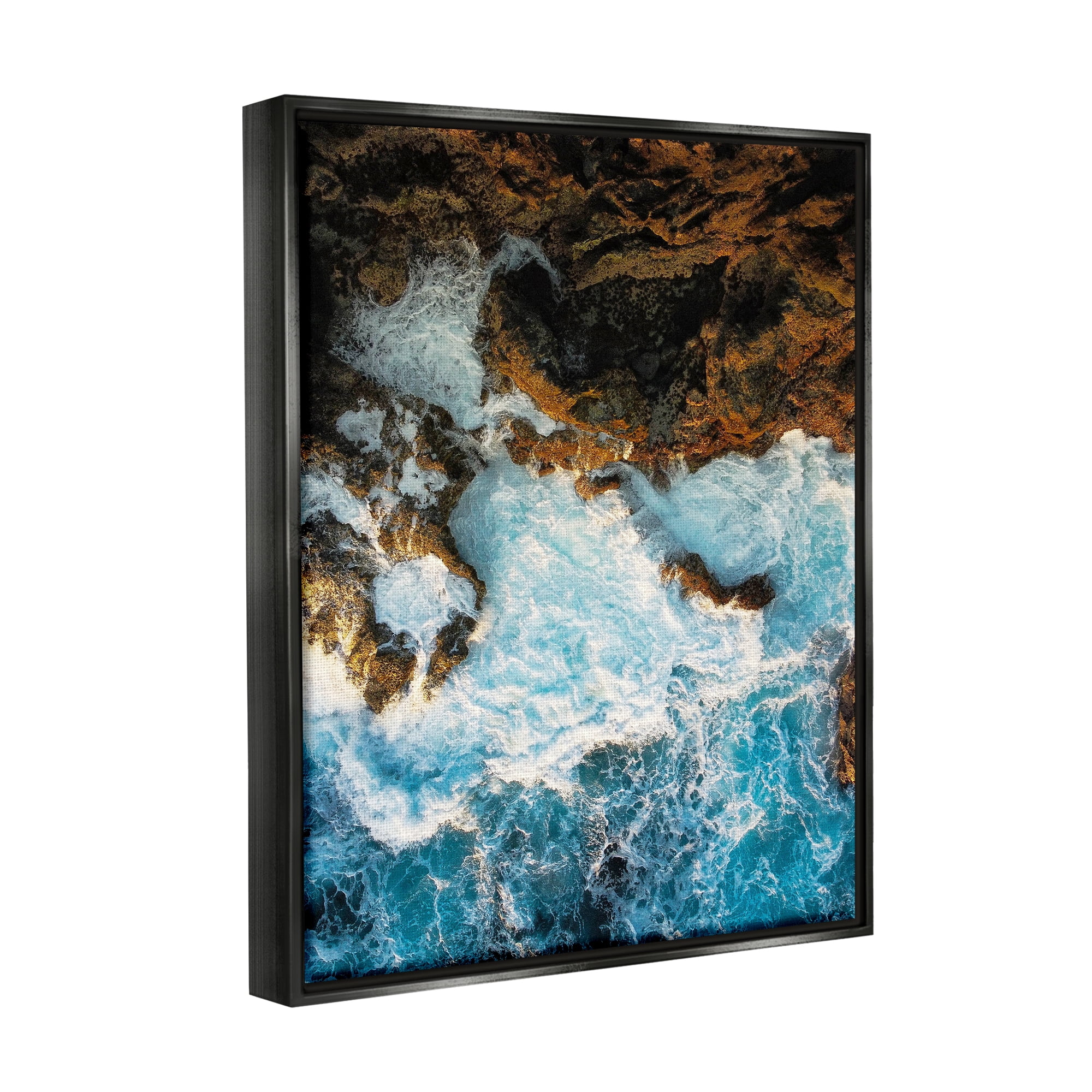 Stupell Industries Rocky Ocean Waves View Nature Photography Black Floater Framed Art Print Wall Art, 25 x 31