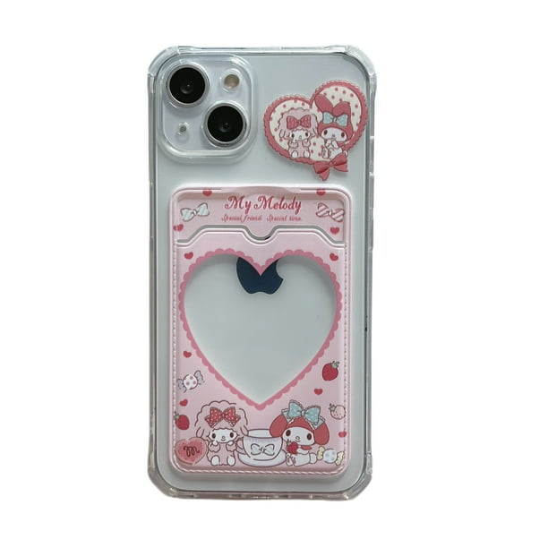 Funda transparente con patrón de Hello Kitty para iPhone, carcasa suave de TPU con ranura para tarjeta y soporte de bolsillo para modelos 7, 8, 14 Plus, 13, 12, 11 Pro Max, X, XR, XS Max Fivean unisex