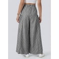 thumbnail image 3 of SHEWIN Women's Wide Leg Palazzo Pants Casual Elastic High Waisted Cotton Gingham Plaid Culottes Trousers with Pockets, 3 of 8