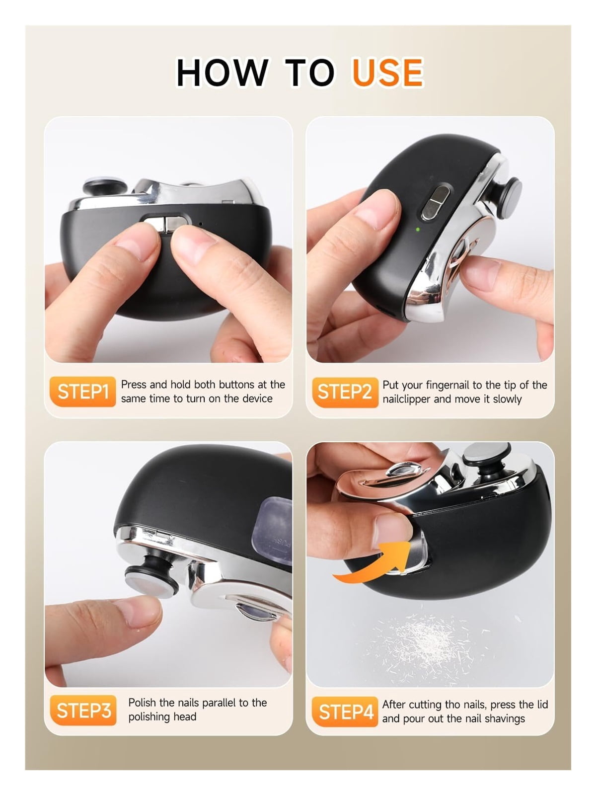 Electric Nail Clipper - 3 in 1 Fingernail Trimmer, Polisher & Clip Storage with LED Light, USB Rechargeable & 3 Speed Gears Automatic Safety Nail Cutter for Baby, Kids, Seniors, Caregivers (Black)