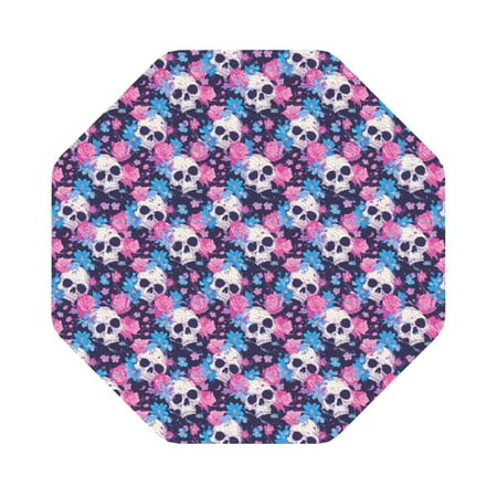

Noikeo Skull Flower Blue Print 6 Pcs Drink Coasters Leather Absorbent Coaster Set Tabletop Protection Round Coasters Set of 6 4Inches Octagon