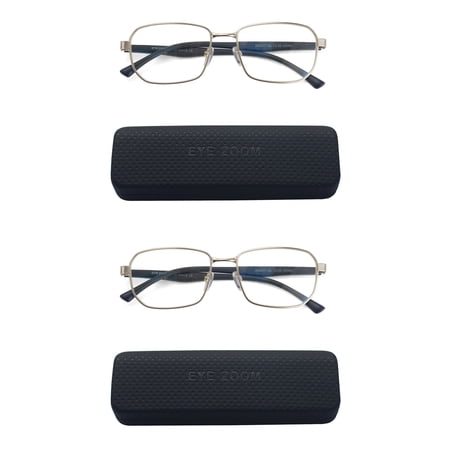 EYE ZOOM 2 Pack Unisex Design Style Blue Light Blocking Reading Glasses, Silver +1.75