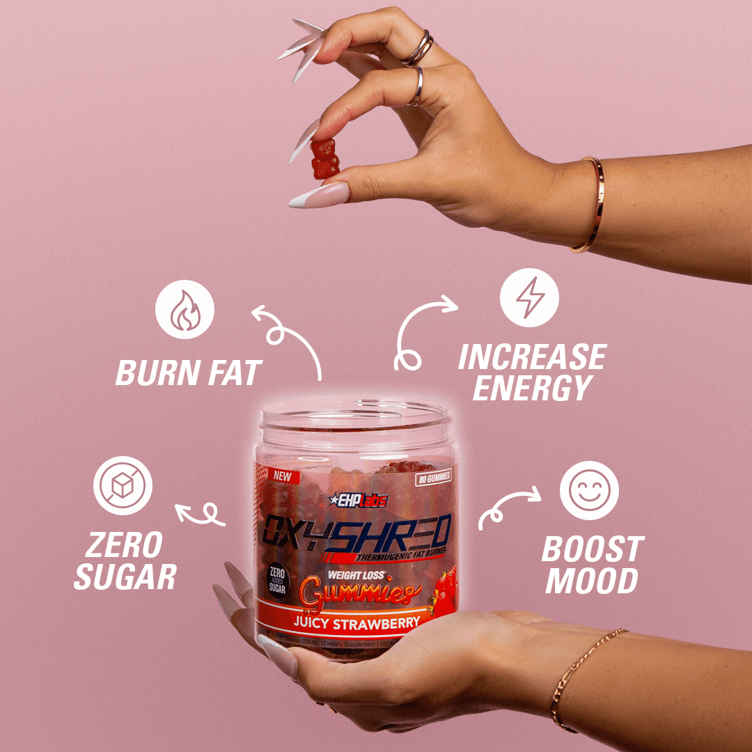 EHP LABS OxyShred Weightloss Gummies, Juicy Strawberry, 80 count