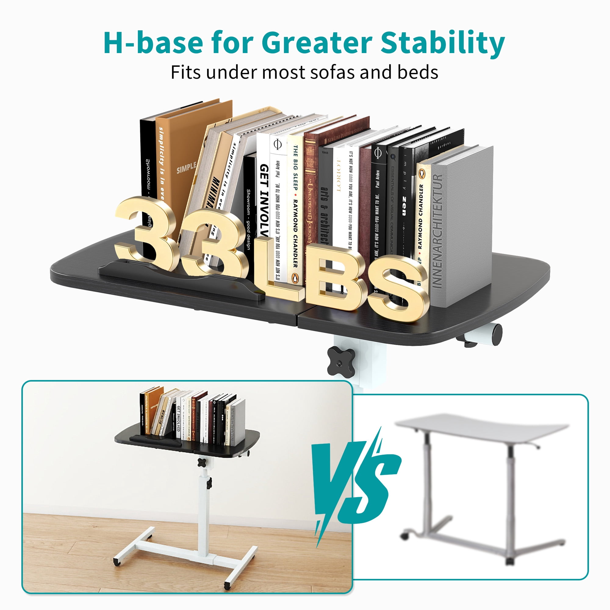 Furnibear Small Mobile Standing Desk, Height Adjustable Table with Wheels, Rolling Desk with Rotatable Tilting Desktop, for Home Black