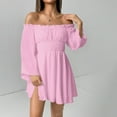 thumbnail image 5 of IWRICH Women's Long Sleeve Romper off Shoulder Ruffle Dress with Shorts Flowy Dresses Pink XXL, 5 of 9