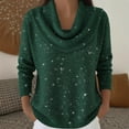 thumbnail image 2 of Arlun Women's Cowl Neck Sparkly Sequin Sweaters Casual Lightweight Solid Color Long Sleeve Knit Pullover Jumper Tops 2026 Fall Winter Soft Comfortable Outfits Green M, 2 of 5