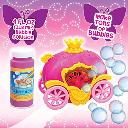 PROUDLY PRESENTS BY RAINBOW BUBBLES Princess Carriage Bubble Machine Motorized Desktop 