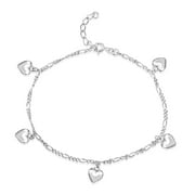 Tilo Jewelry .925 Sterling Silver Heart Ancklet Bracelet | Adjustable Chain | Women & Girls