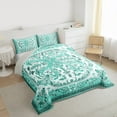 thumbnail image 3 of Feelyou Adult Bohemian Damask Full Size Comforter Sets, Cyan Flower Floral Bedding Comforter Set, Tribal Paisley Mandala Reversible Bedding Sets, Super Cozy Room Decor, 3 Pieces, 3 of 8