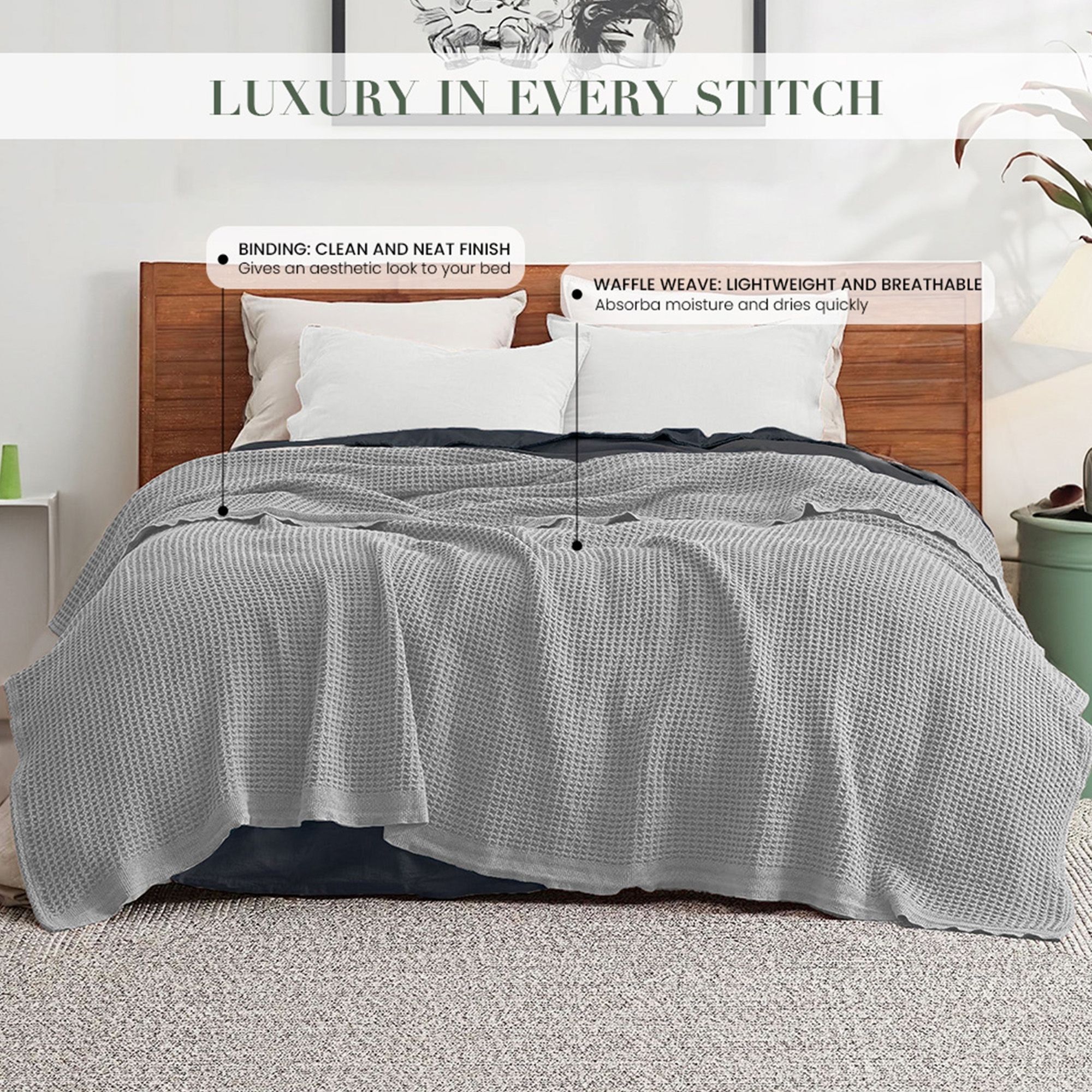 Top Cotton Twin Waffle Throw Blanket for Couch (68" x 92"), 100% Cotton Throw Blankets for Bed, Waffle Blanket for Bed (Scott Grey)