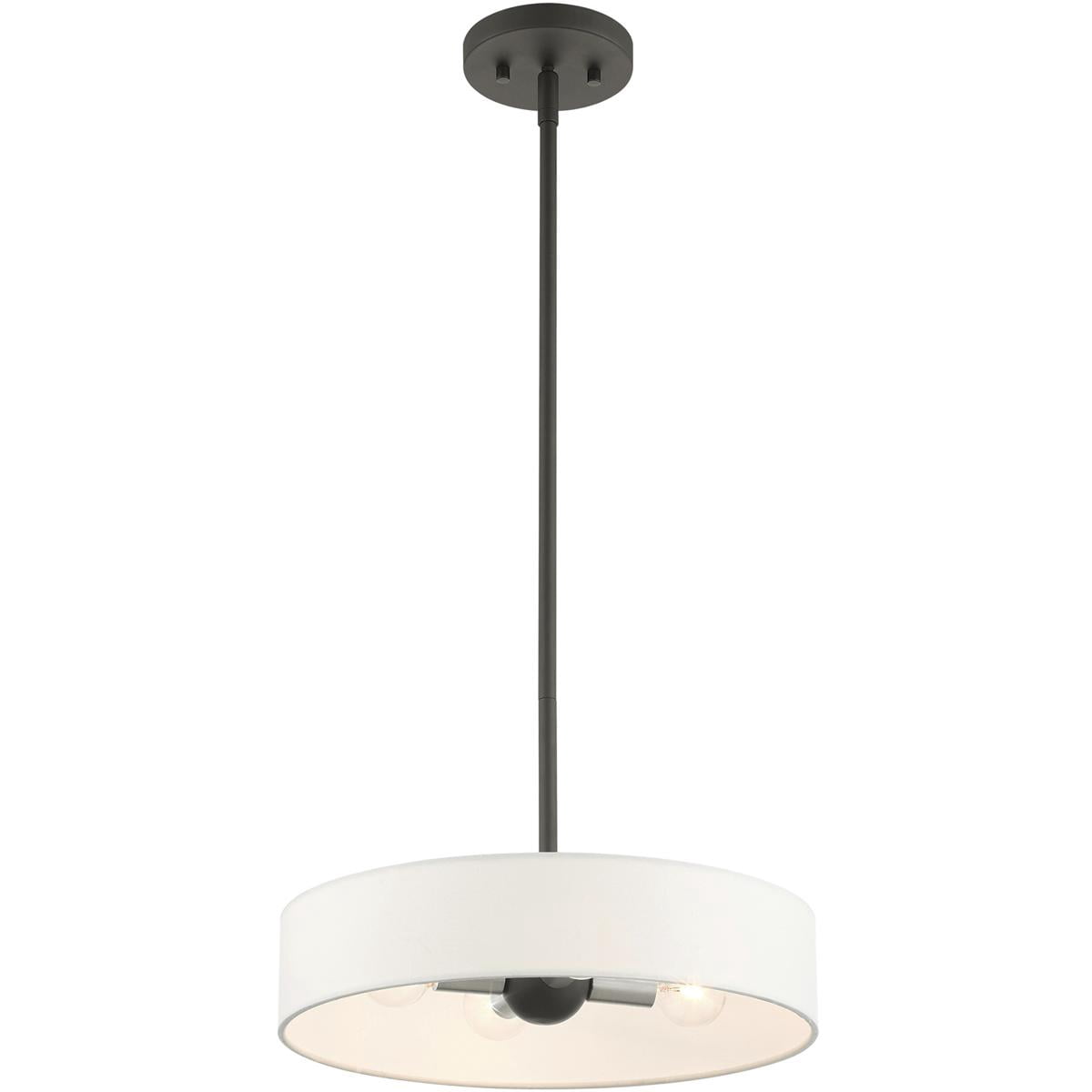 4 Light Black Chandelier with Hand Crafted Off White Fabric Hardback Shade